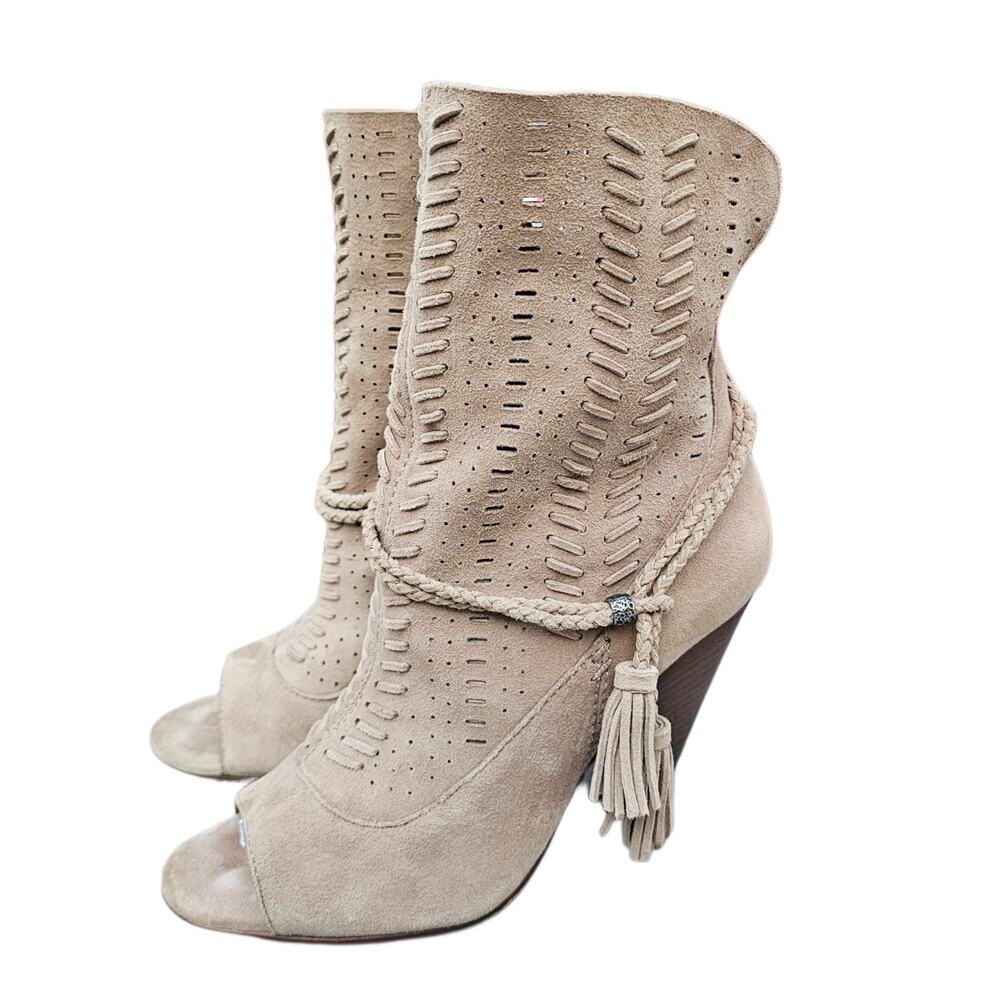 Slouchy Shaft Boots Dolce Vita Maddox Size 6.5 Tan Suede Leather Perforated Heel
